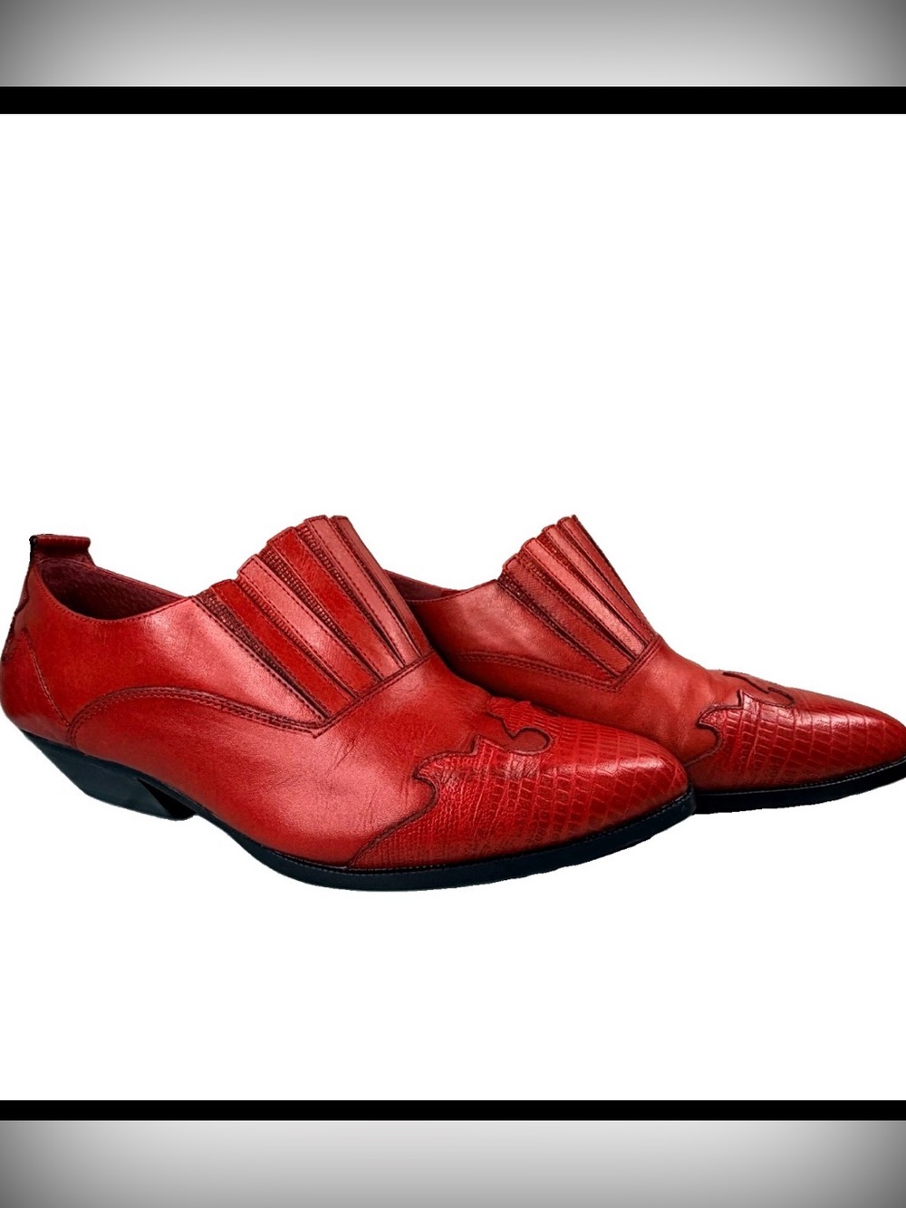 Vintage 80s CAPEZIO Red Leather Western Booties Slip On Loafers Pointed Toe 8.5M